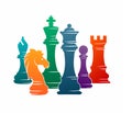 Chess colorful figures pieces tournament game vector illustration sport